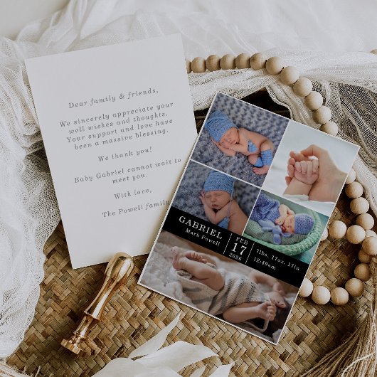 Minimal Modern Chic Photo Collage Baby Reveal Card 招待状