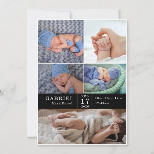 Minimal Modern Chic Photo Collage Baby Reveal Card 招待状 (正面)