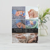Minimal Modern Chic Photo Collage Baby Reveal Card 招待状 (スタンド正面)