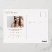 Minimal Modern Chic Script Photo Graduation invite 箔シーズンポストカード (裏面)