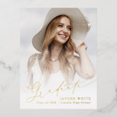 Minimal Modern Chic Script Photo Graduation invite 箔シーズンポストカード (正面)