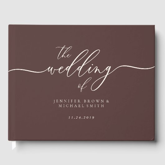 Minimal Modern Chocolate Brown Wedding Guest ゲストブック (正面)