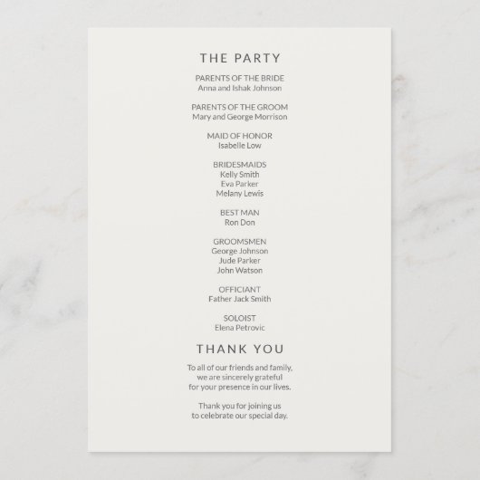 Minimal Modern Civil Wedding Program プログラム (裏面)