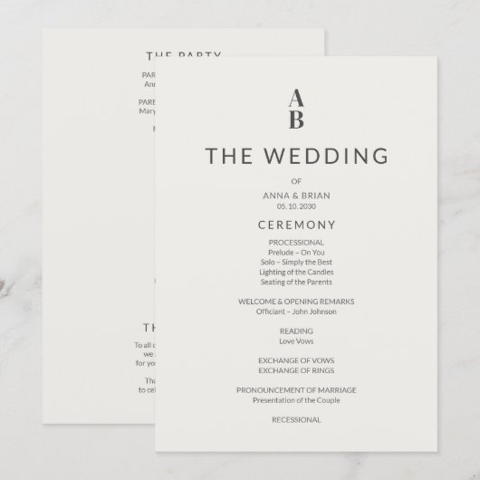 Minimal Modern Civil Wedding Program プログラム (正面/裏面)