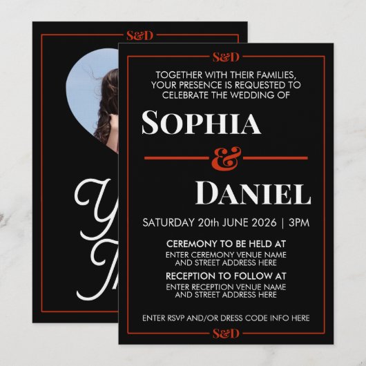 Minimal Modern Editable Wedding 招待状 (正面/裏面)