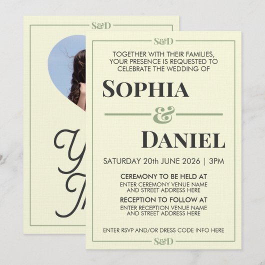 Minimal Modern Editable Wedding 招待状 (正面/裏面)