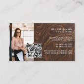 Minimal Modern Elegant Woodgrain Photo QR Code 名刺 (正面)