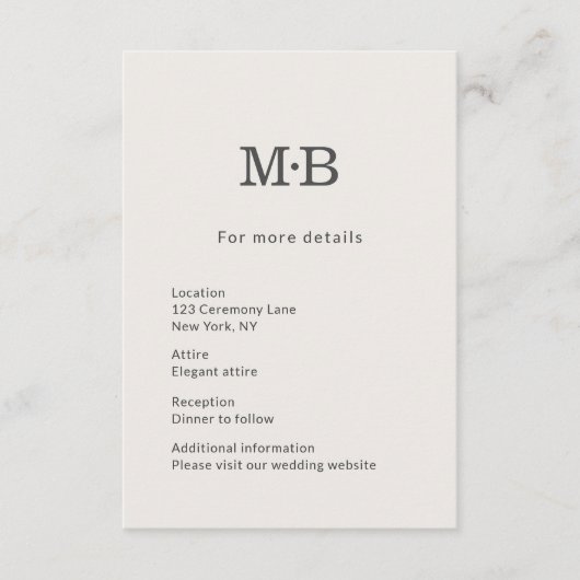 Minimal Modern Elopement Wedding Details Card エンクロージャーカード (正面)