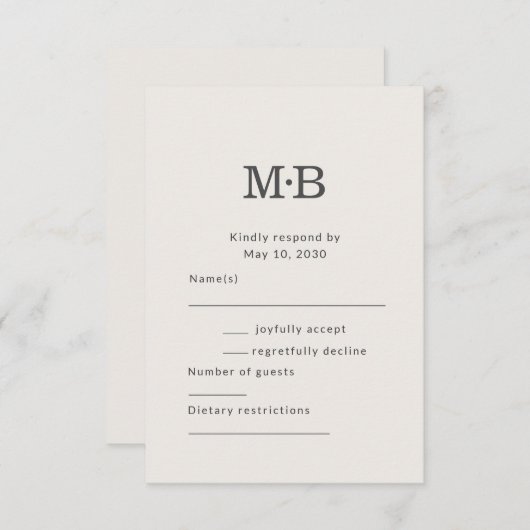 Minimal Modern Elopement Wedding RSVP Card (正面/裏面)