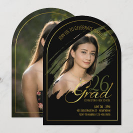 Minimal Modern Faux Gold Arch Photo Grad Party  招待状