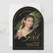 Minimal Modern Faux Gold Arch Photo Grad Party  招待状 (正面)