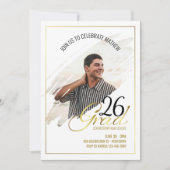 Minimal Modern Faux Gold Frame Photo Grad Party  招待状 (正面)