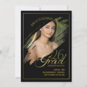 Minimal Modern Faux Gold Frame Photo Grad Party  招待状 (正面)
