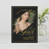 Minimal Modern Faux Gold Frame Photo Grad Party  招待状 (スタンド正面)