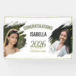 Minimal Modern Faux Gold Two Photo Grad Party  横断幕