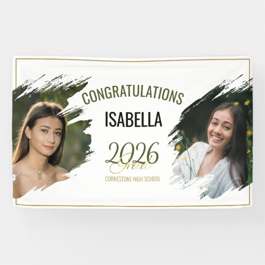 Minimal Modern Faux Gold Two Photo Grad Party  横断幕 (横)