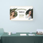 Minimal Modern Faux Gold Two Photo Grad Party  横断幕 (トレードショー)