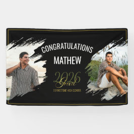 Minimal Modern Faux Gold Two Photo Grad Party  横断幕