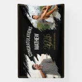 Minimal Modern Faux Gold Two Photo Grad Party  横断幕 (縦)