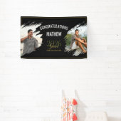 Minimal Modern Faux Gold Two Photo Grad Party  横断幕 (インサイチュ)