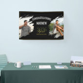 Minimal Modern Faux Gold Two Photo Grad Party  横断幕 (トレードショー)