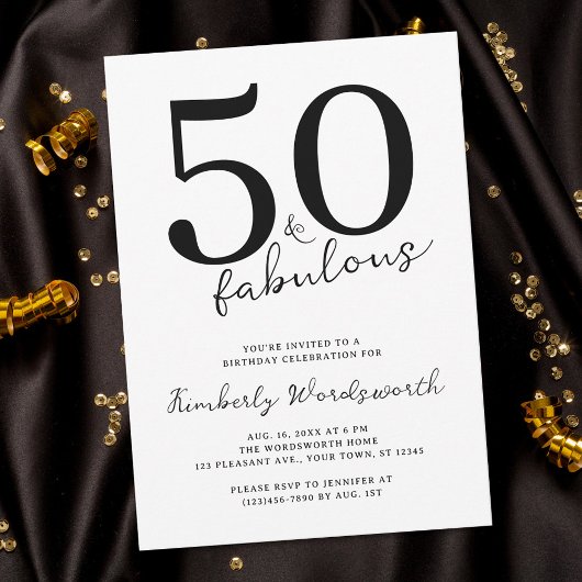 Minimal Modern Fifty and Fabulous 50th Birthday 招待状