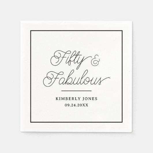 Minimal Modern Fifty & Fabulous 50th Birthday スタンダードカクテルナプキン (正面)