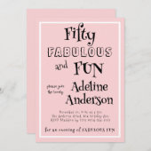 Minimal Modern Fifty Fabulous Fun Pink 50 Birthday 招待状 (正面/裏面)
