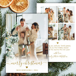 Minimal Modern Gold Script 5 Photo Merry Christmas シーズンカード