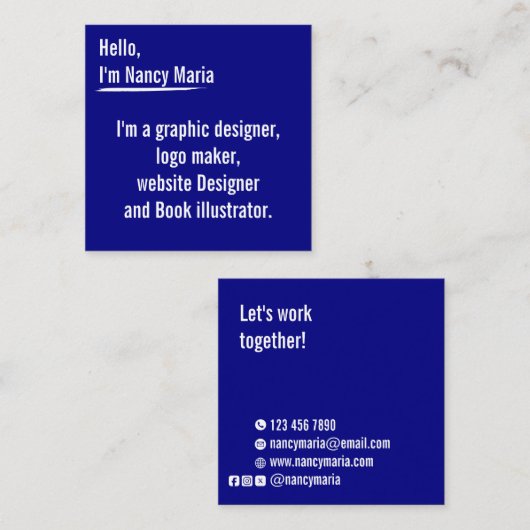 Minimal modern Graphic design Blue スクエア名刺 (正面/裏面)