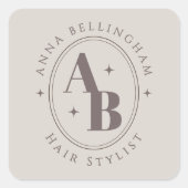 Minimal Modern Hair Stylist Name Badge monogram スクエアシール (正面)