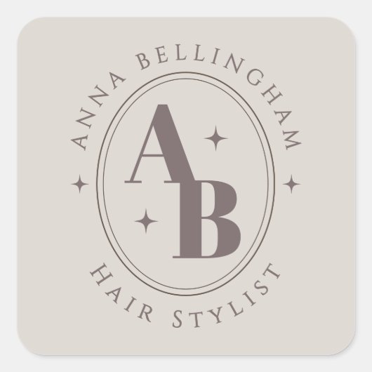 Minimal Modern Hair Stylist Name Badge monogram スクエアシール (正面)