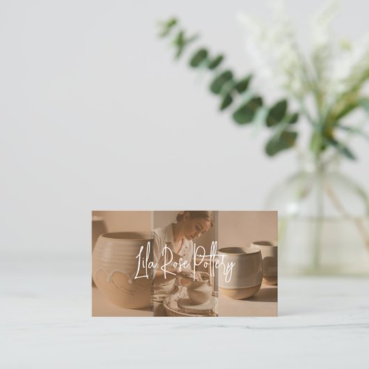 Minimal Modern hand Made Pottery Photo Collage 名刺 (スタンド正面)