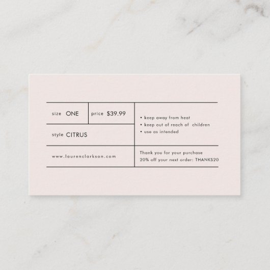 Minimal Modern Handmade Price Tag 名刺 (裏面)