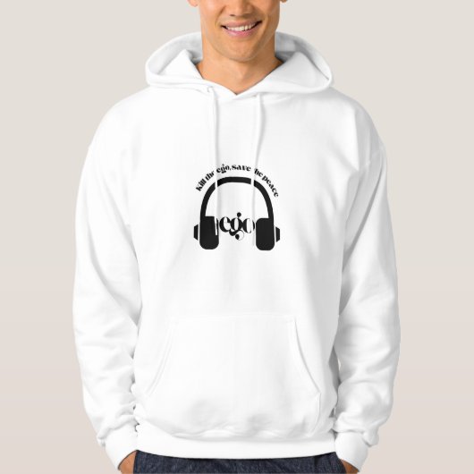 Minimal Modern Headphone Typography Hoodie Design パーカ (正面)
