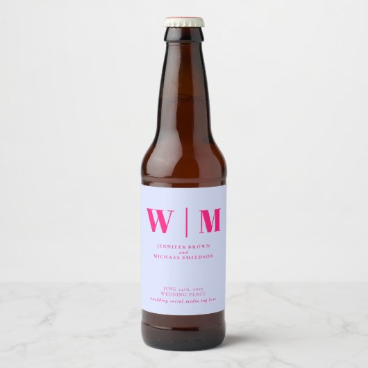 Minimal Modern Lilac Pink Drink Wedding ビールラベル (正面)