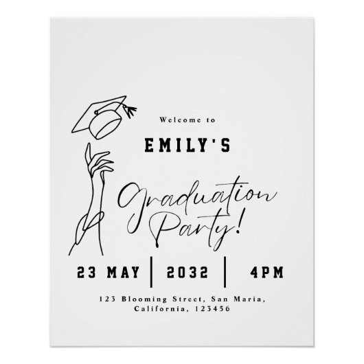 Minimal Modern Line Art Graduation Welcome Sign ポスター (正面)