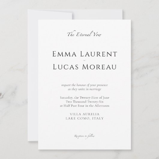 Minimal Modern Luxury Black & White Wedding Design 招待状 (正面)