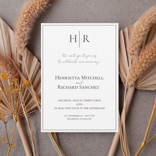 Minimal Modern Monogram Wedding Invitation 招待状