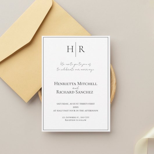 Minimal Modern Monogram Wedding Invitation 招待状