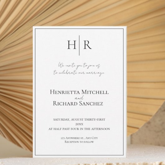Minimal Modern Monogram Wedding Invitation 招待状