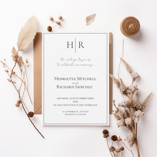 Minimal Modern Monogram Wedding Invitation 招待状
