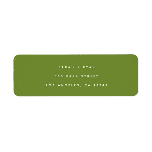 Minimal Modern Olive Green Wedding Return Address ラベル (正面)