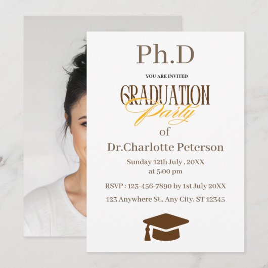 Minimal Modern PhD Graduation Party Invitation  招待状 (正面/裏面)