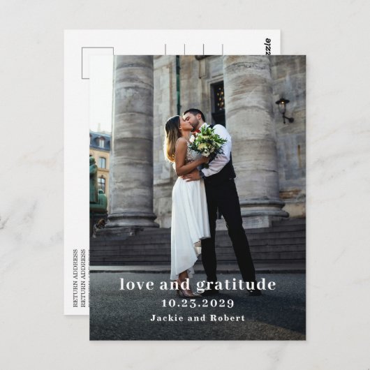 Minimal Modern Photo Wedding Thank You Card ポストカード (正面/裏面)