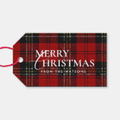 Minimal Modern Red Plaid Script Christmas ギフトタグ (裏面横)