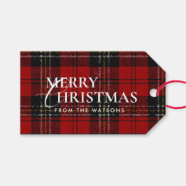 Minimal Modern Red Plaid Script Christmas ギフトタグ