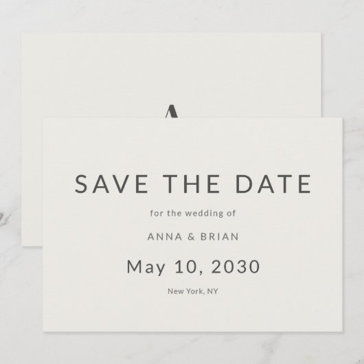 Minimal Modern Save the Date with Monogram セーブザデート (正面/裏面)