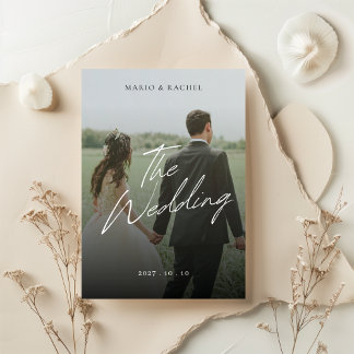 Minimal Modern Script Elegant Wedding Photo  招待状