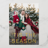 Minimal Modern Snow Photo Holiday Foil 箔シーズンカード (正面)